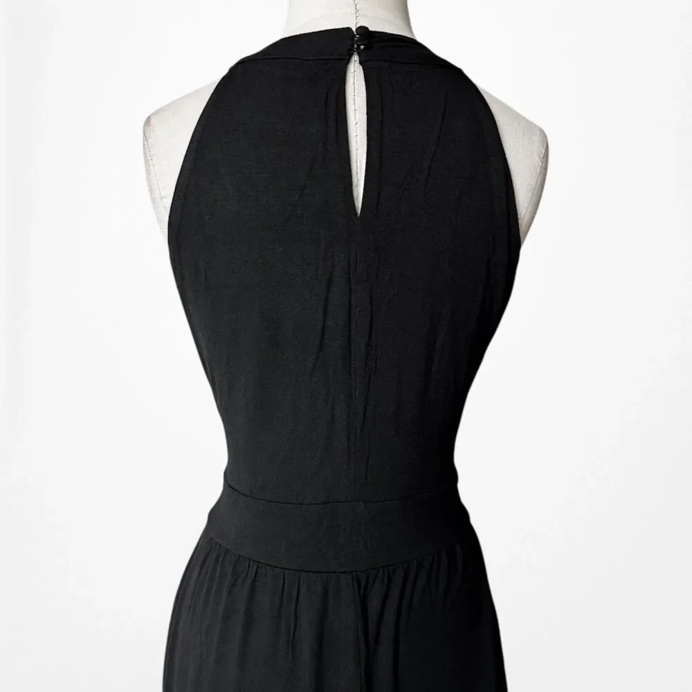 Vintage Y2K Roz & Ali Black Knit Bodycon Front Slit Maxi Cocktail Dress Size S/M